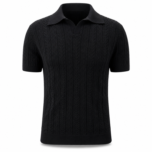 Midnight Black — Mosaic Knit Polo