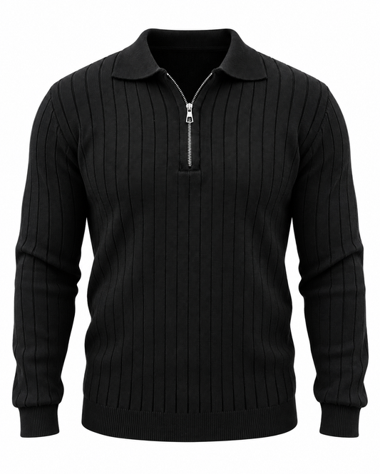 Midnight Black - Column Zip Pullover