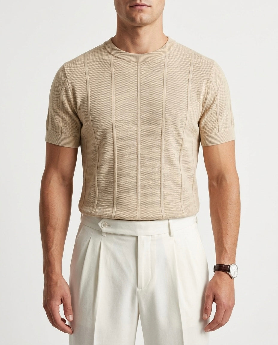Sandstone Beige - Column Knit Tee