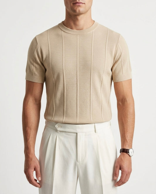 Sandstone Beige - Column Knit Tee
