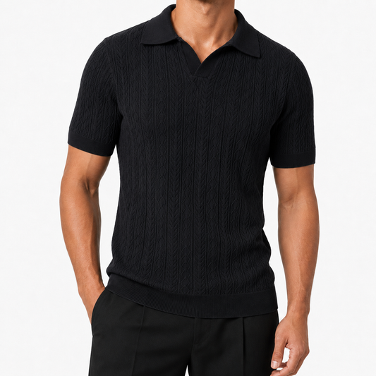 Midnight Black — Mosaic Knit Polo