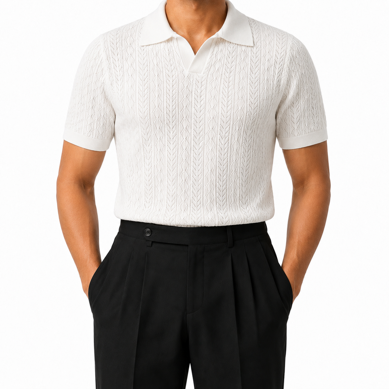 Pearl White — Mosaic Knit Polo