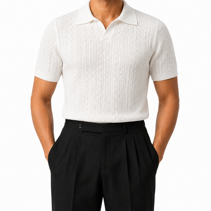 Pearl White — Mosaic Knit Polo