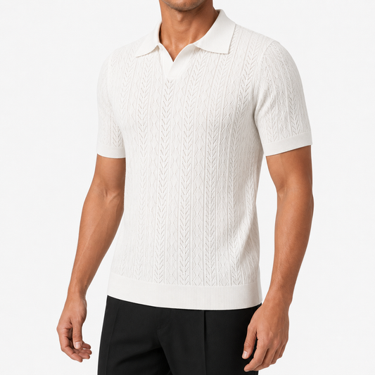 Pearl White — Mosaic Knit Polo