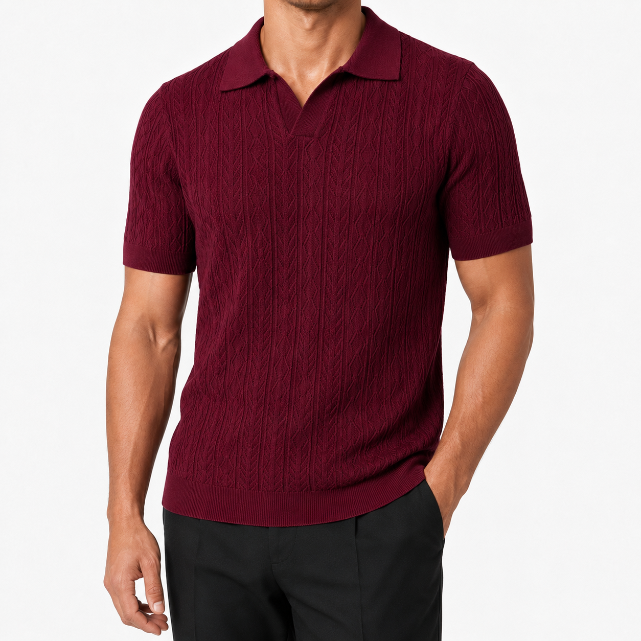 Crimson Burgundy — Mosaic Knit Polo