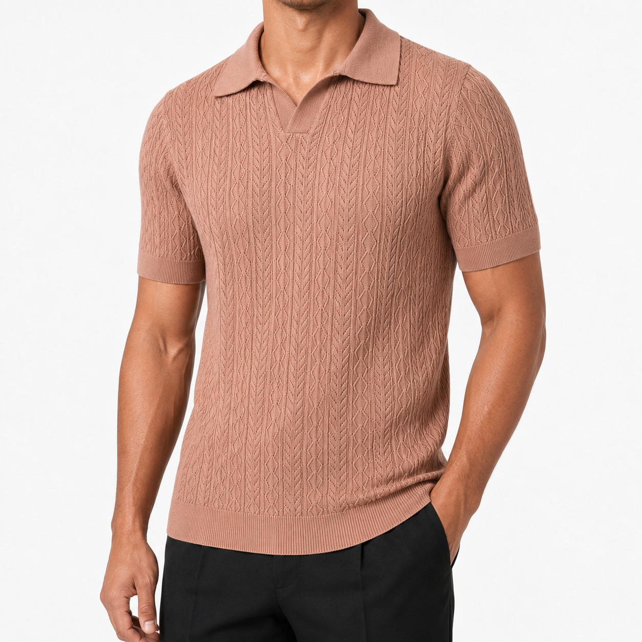 Copper Blush — Mosaic Knit Polo
