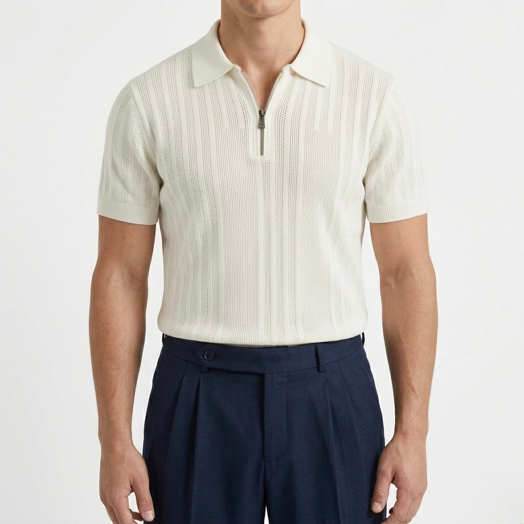 Pearl White - Capri Zip Knit Polo
