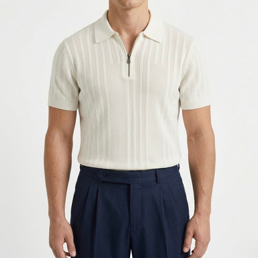 Pearl White - Capri Zip Knit Polo