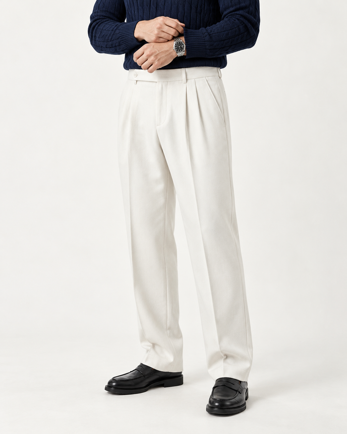 Pearl White - Italian Pleated Pants