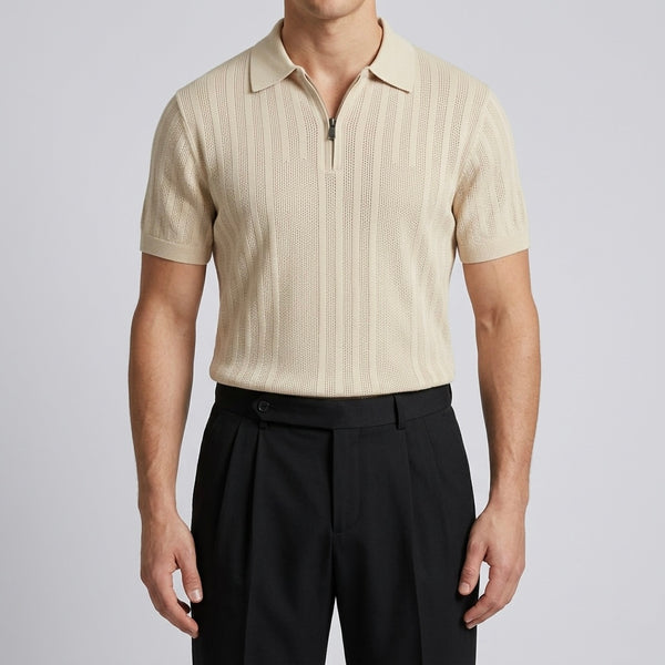 Sandstone Beige - Capri Zip Knit Polo