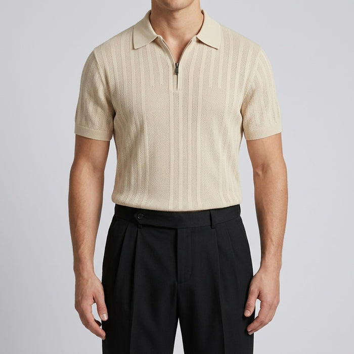 Sandstone Beige - Capri Zip Knit Polo