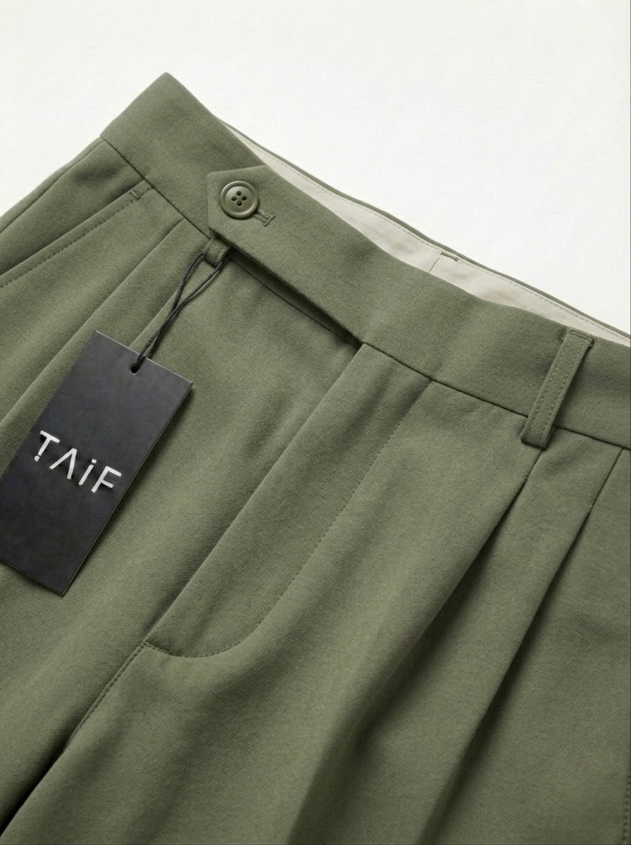 Olive Green - Italian Pleated Pants