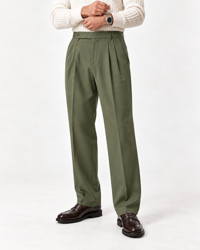 Olive Green - Italian Pleated Pants