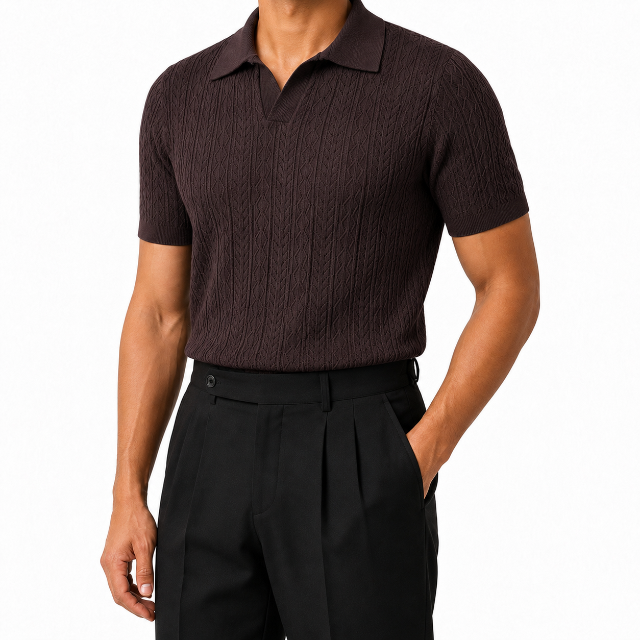 Tobacco Brown — Mosaic Knit Polo