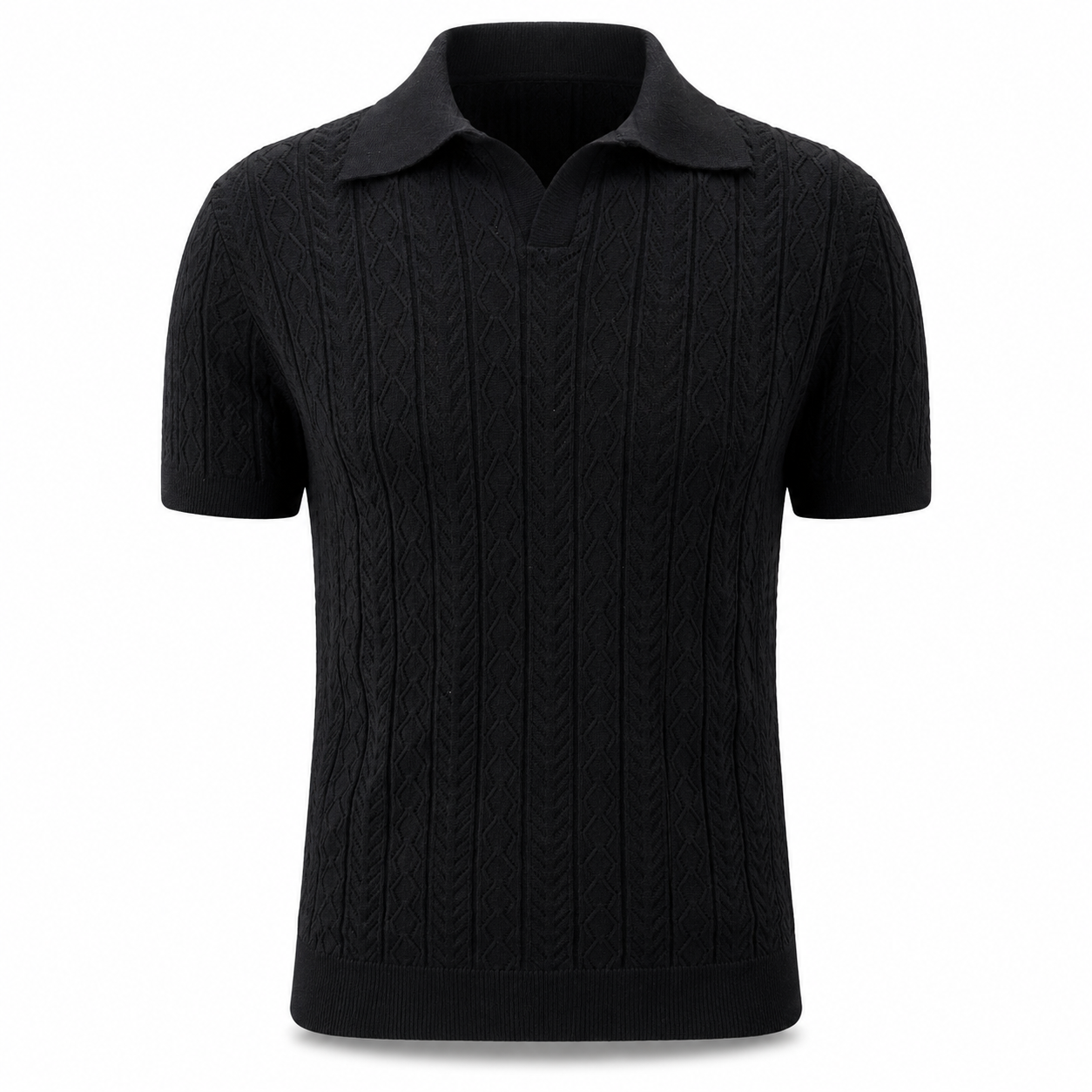 Midnight Black — Mosaic Knit Polo