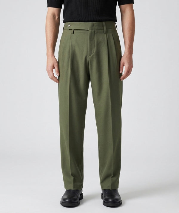 Olive Green - Italian Pleated Pants