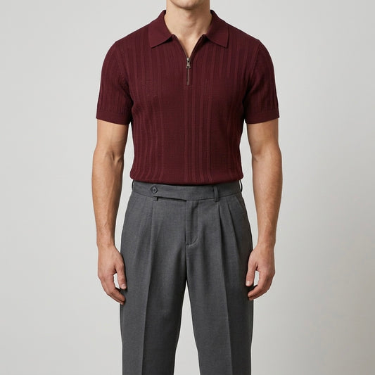 Crimson Burgundy - Capri Zip Knit Polo