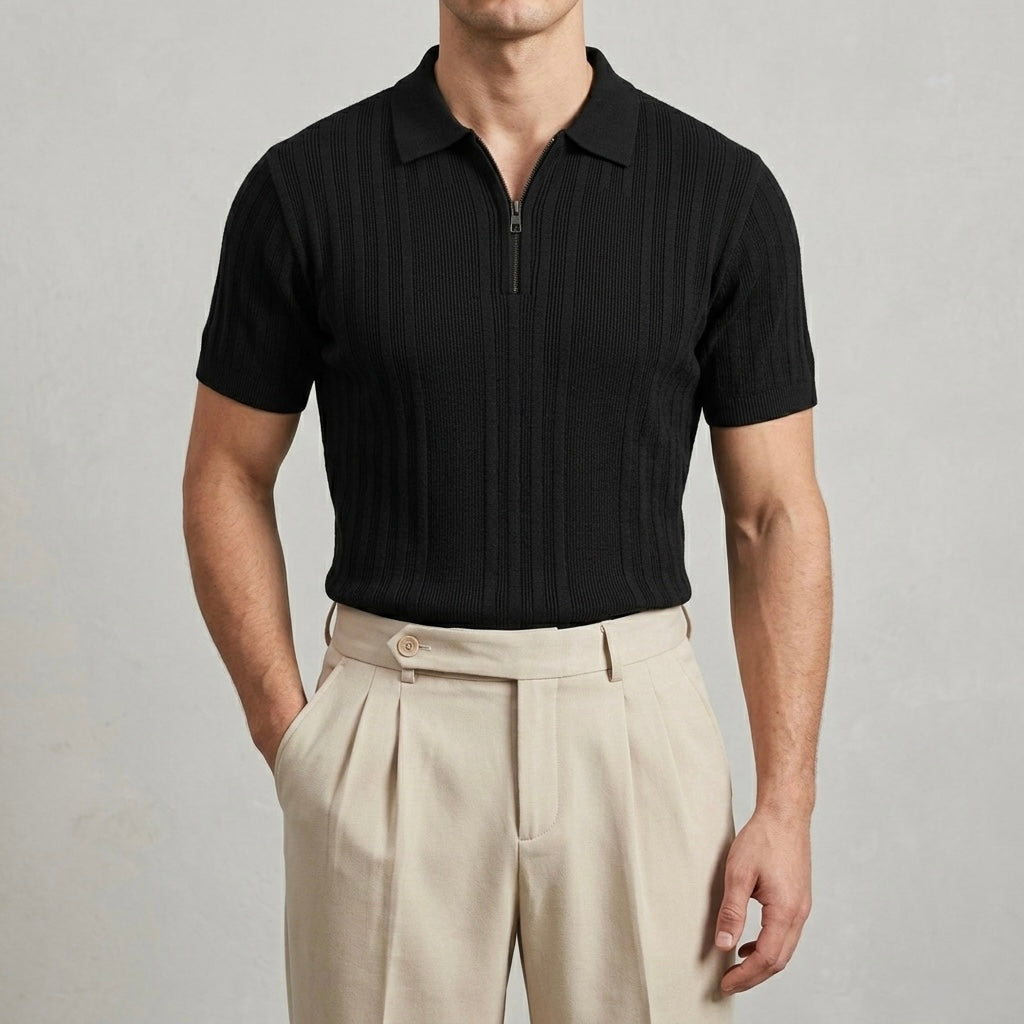 Midnight Black - Capri Zip Knit Polo