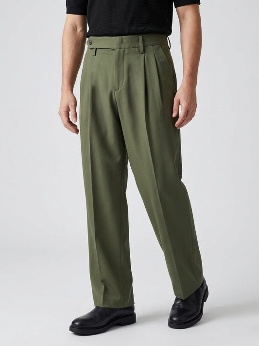 Olive Green - Italian Pleated Pants