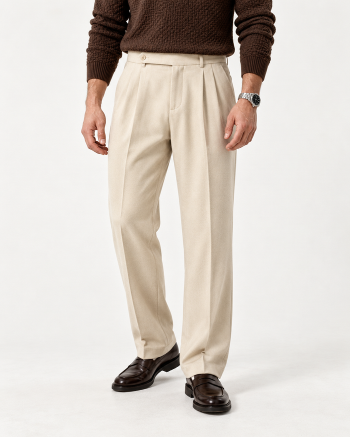 Sandstone Beige - Italian Pleated Pants