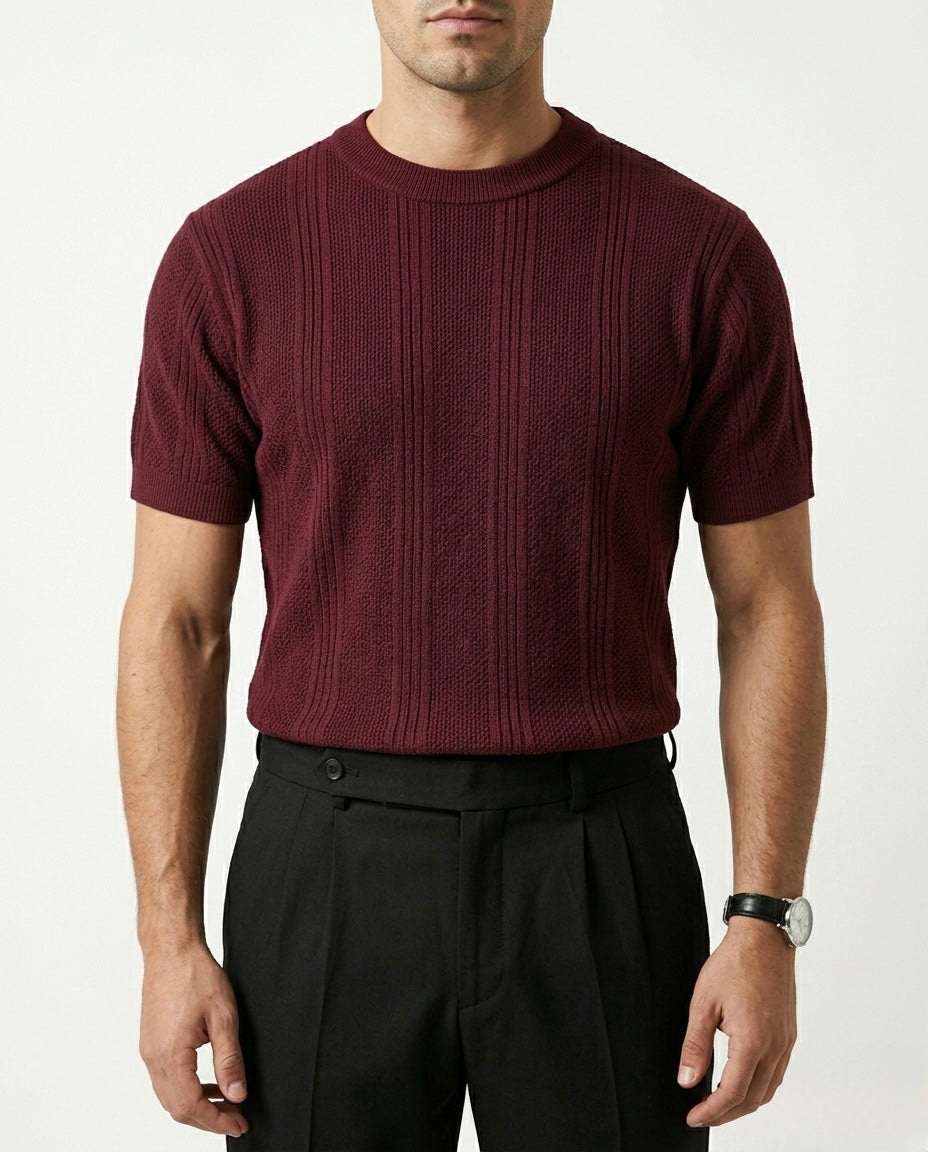 Crimson Burgundy - Arabesque Knit Tee