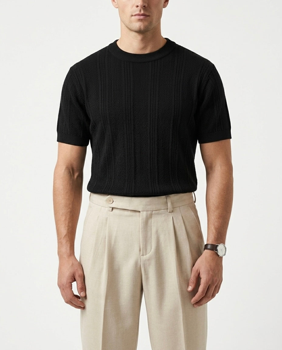 Midnight Black - Arabesque Knit Tee