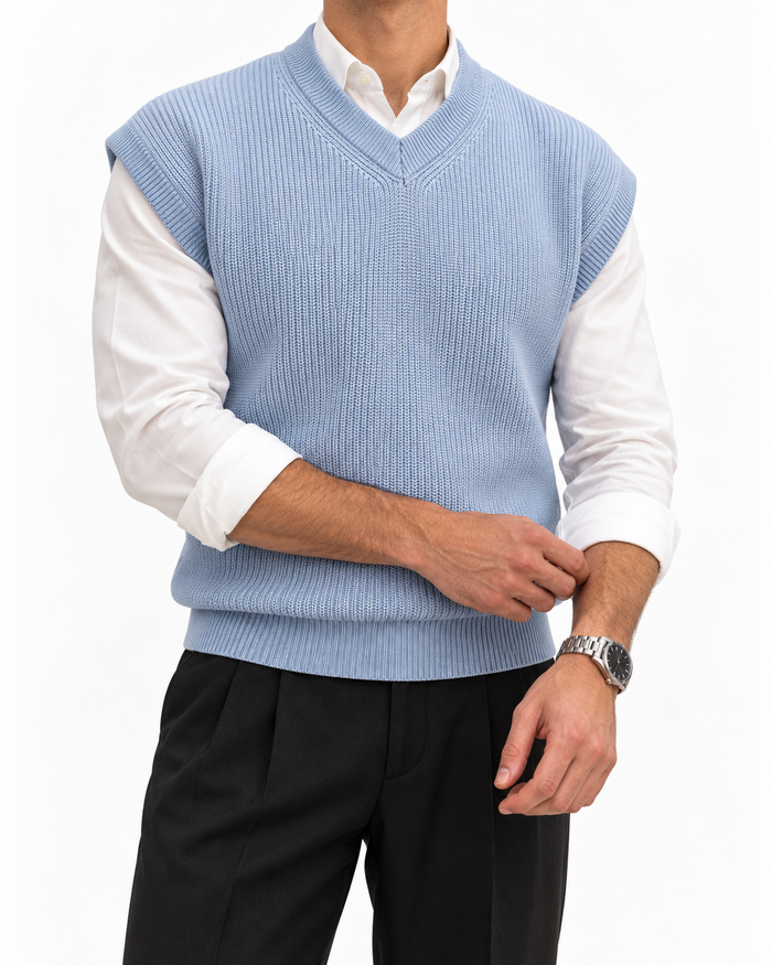 Sky Blue V-neck Gilet