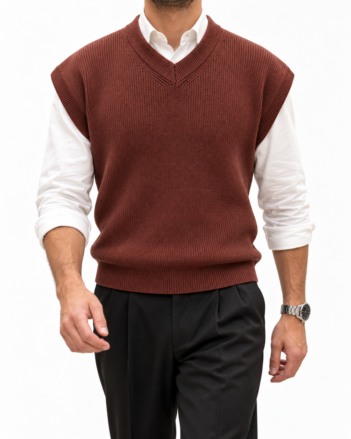 Tobacco Brown V-neck Gilet
