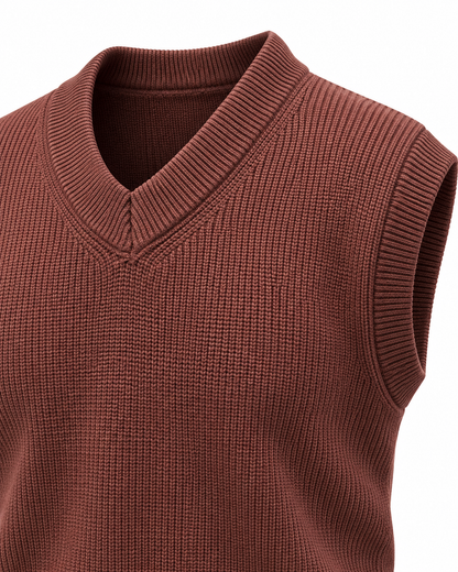 Tobacco Brown V-neck Gilet