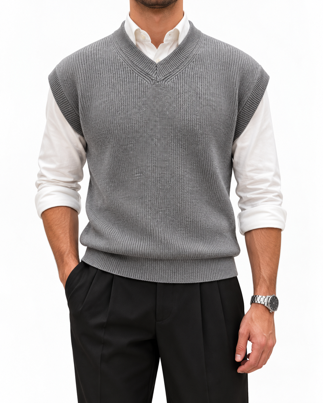 Ash Grey V-neck Gilet