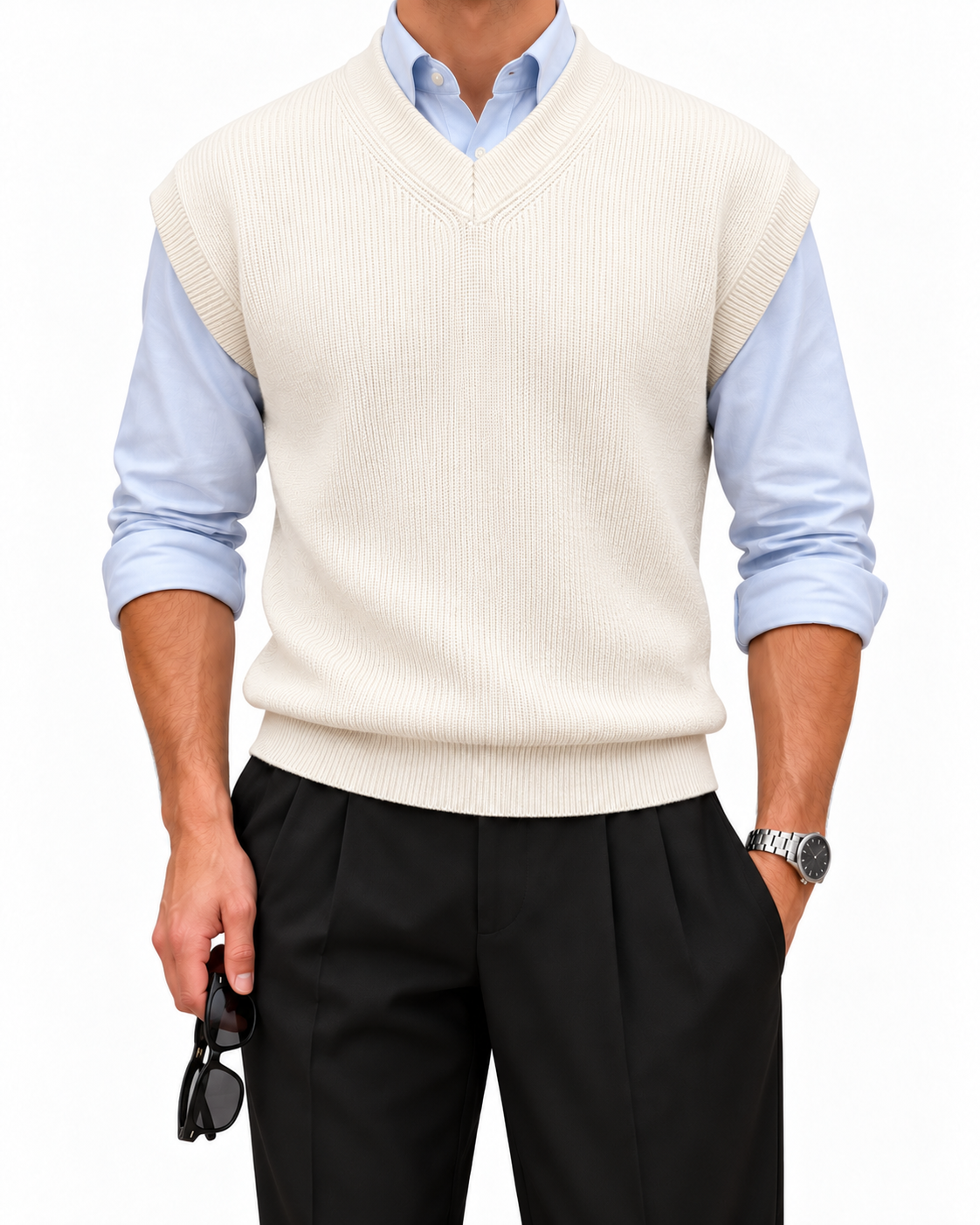 Pearl White V-neck Gilet