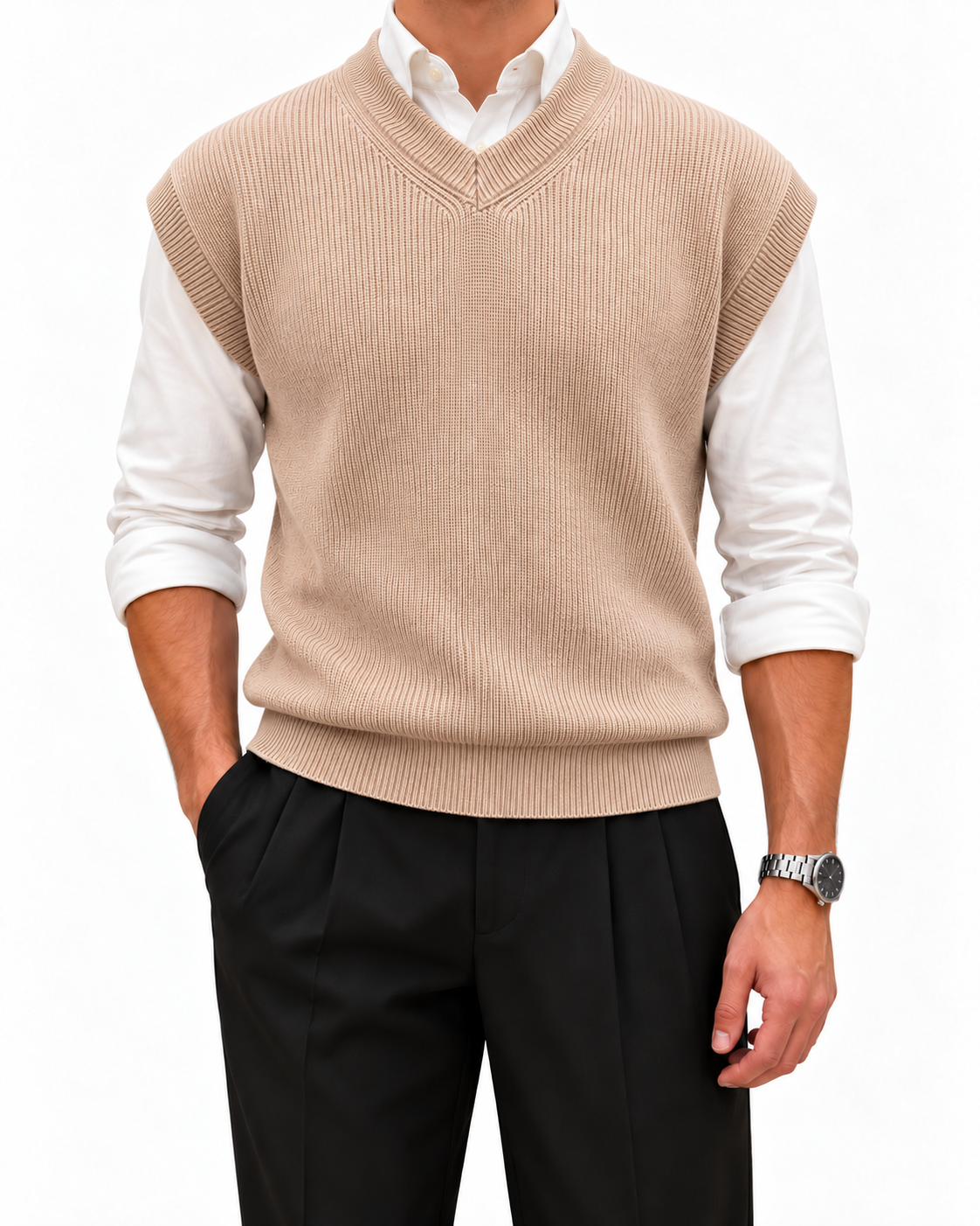 Dune Beige V-neck Gilet