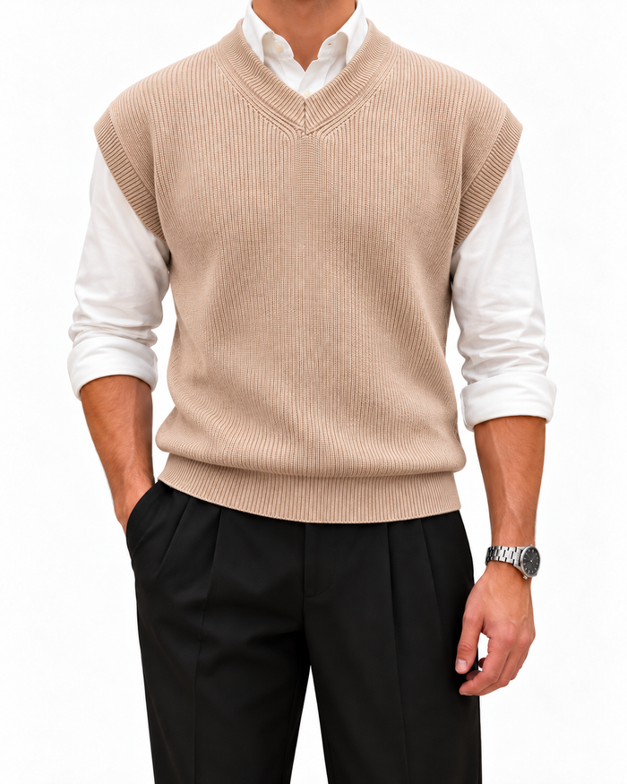 Dune Beige V-neck Gilet
