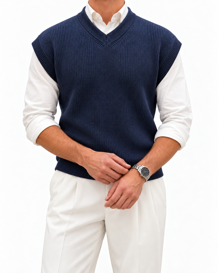 Navy Blue V-neck Gilet