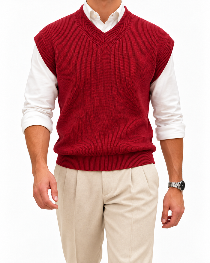 Crimson Burgundy V-neck Gilet