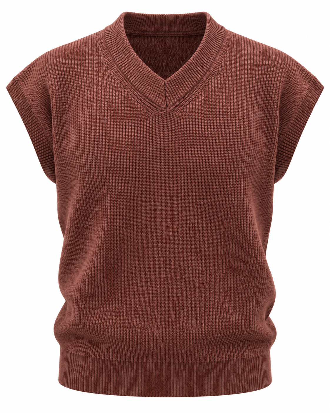 Tobacco Brown V-neck Gilet