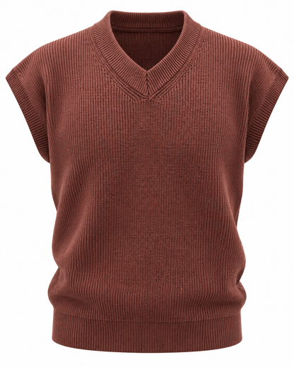 Tobacco Brown V-neck Gilet